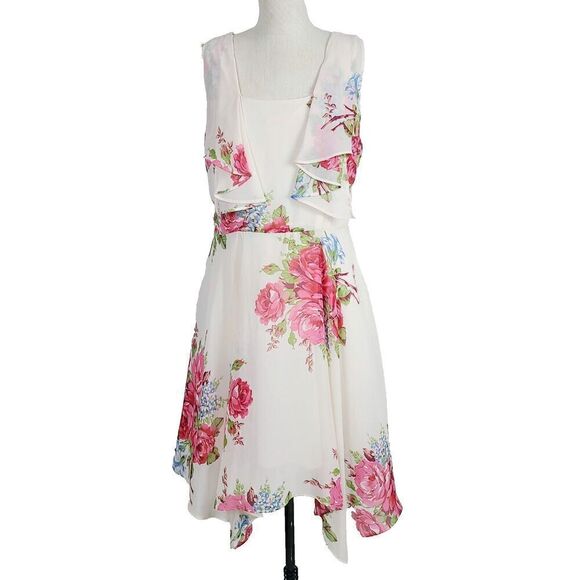 Betsey‎ Johnson Pink Floral Ruffle Chiffon Dress 10 Sleeveless Summer A-Line - Picture 1 of 7